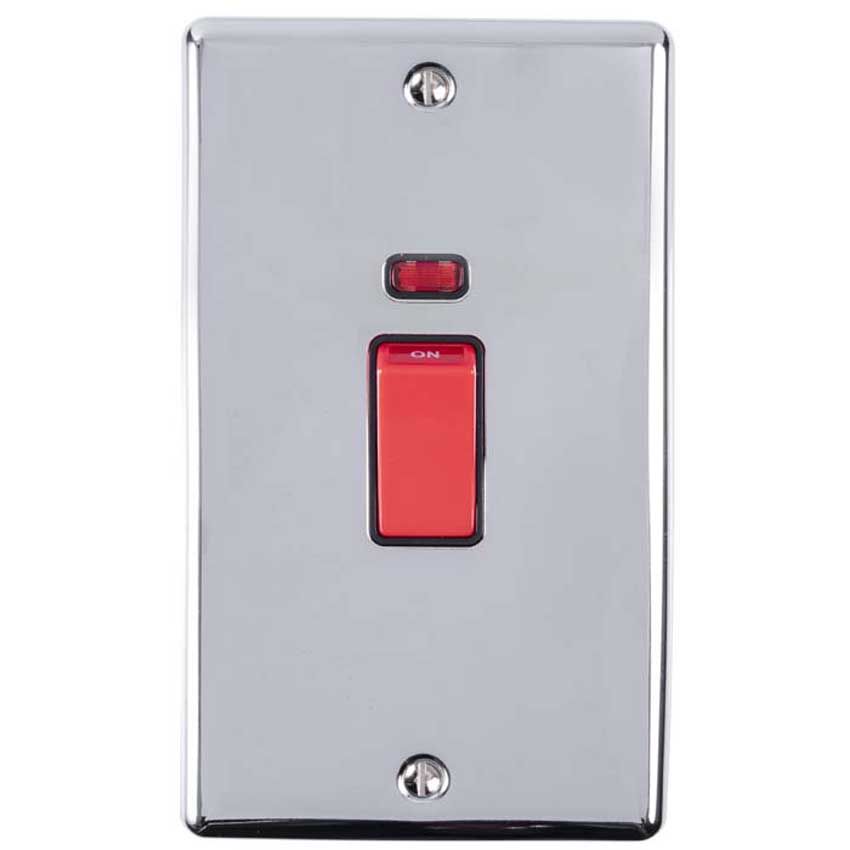 Picture of 45Amp Dp Cooker Switch With Neon (Vertical) in Polished Chrome - EN45ASWNPCB