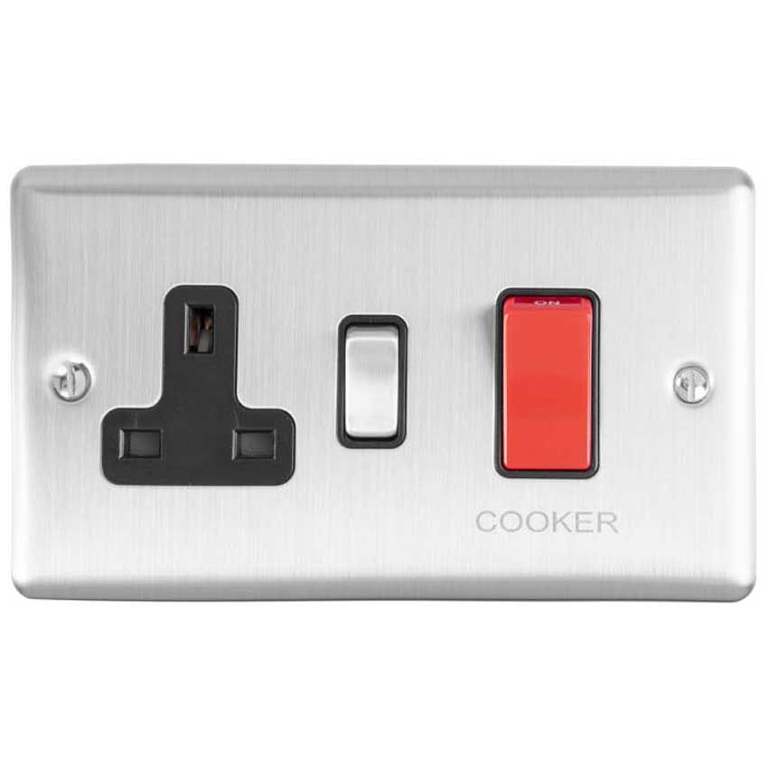 Picture of 45Amp Dp Cooker Switch With 13Amp Socket in Satin Stainless Steel - EN45ASWASSSB