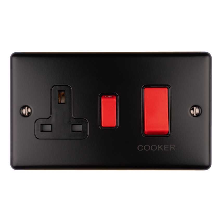 Picture of 45Amp Dp Cooker Switch With 13Amp Socket in Matt Black - EN45ASWASMBB