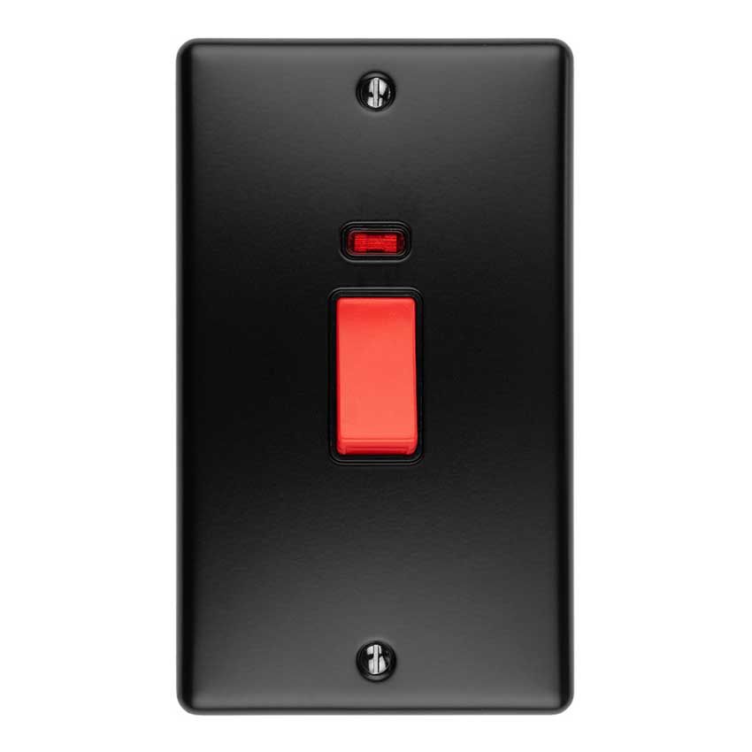 Picture of 2 Gang 45Amp Dp Cooker Switch With Neon (Vertical) in Matt Black - EN45ASWNMBB