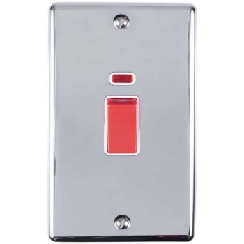 Picture of 45Amp Dp Cooker Switch With Neon (Vertical) in Polished Chrome - EN45ASWNPCB