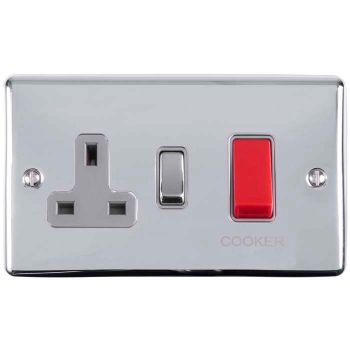 Picture of 45Amp Dp Cooker Switch With 13Amp Socket in Polished Chrome - EN45ASWASPCB