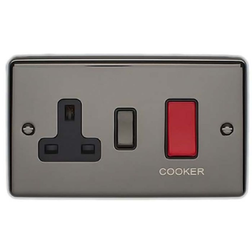 Picture of 45Amp Dp Cooker Switch With 13Amp Socket in Black Nickel - EN45ASWASBNB