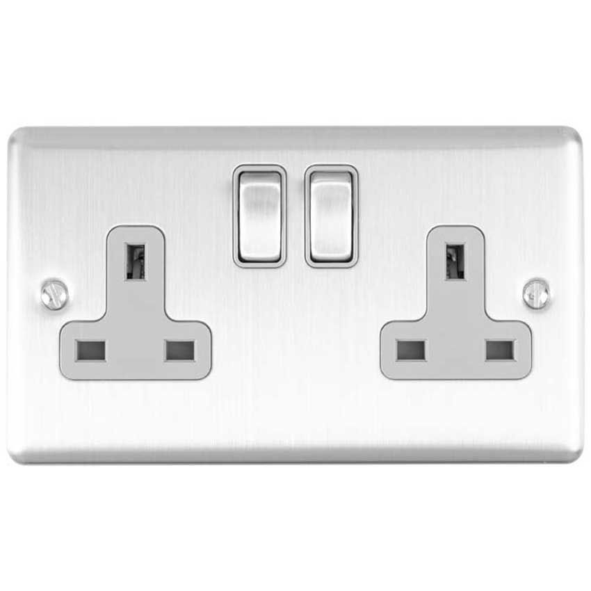 Picture of 2 Gang 13Amp Dp Switched Socket In Satin Stainless Steel - EN2SOSSB