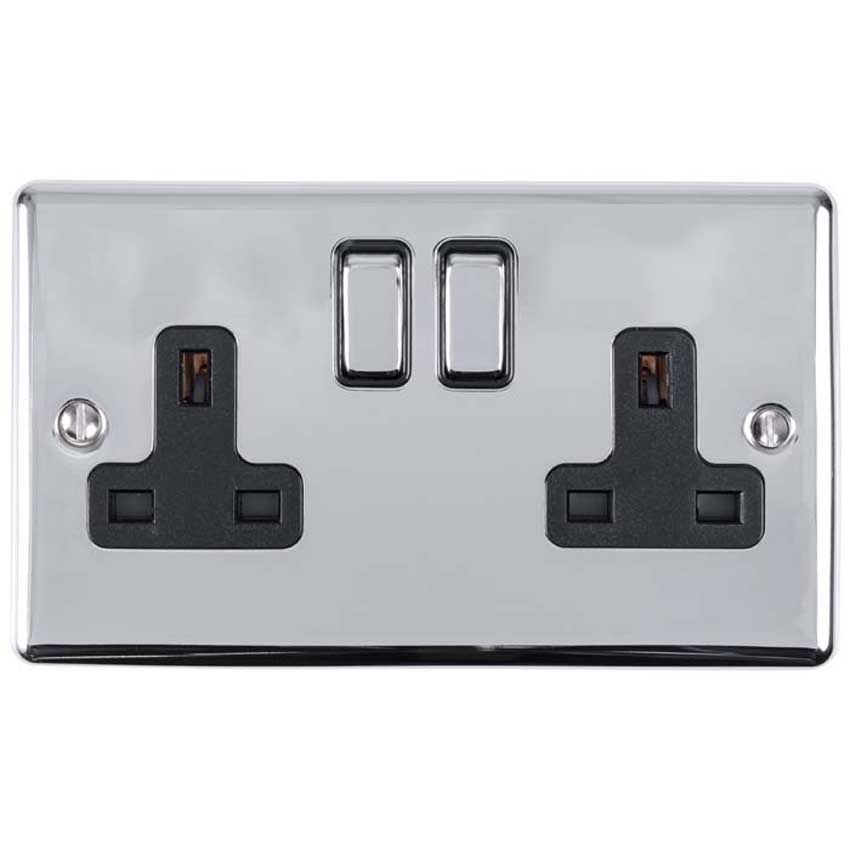 Picture of 2 Gang 13Amp Dp Switched Socket Polished Chrome Enhance Range Black Trim - EN2SOPCB