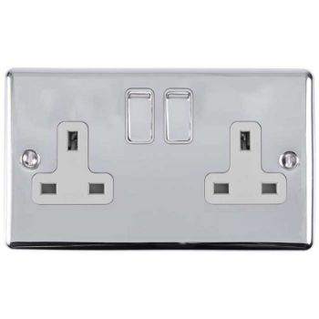 Picture of 2 Gang 13Amp Dp Switched Socket Polished Chrome Enhance Range Black Trim - EN2SOPCB