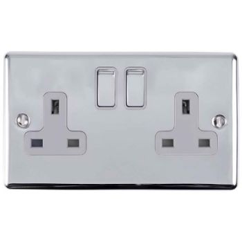 Picture of 2 Gang 13Amp Dp Switched Socket Polished Chrome Enhance Range Black Trim - EN2SOPCB