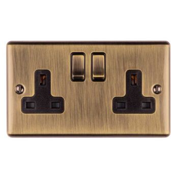 2 Gang 13Amp Dp Switched Socket In Antique Brass - EN2SOABB Picture of 2 Gang 13Amp Dp Switched Socket In Antique Brass - EN2SOABB