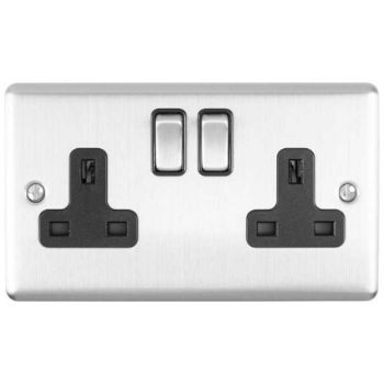 Picture of 2 Gang 13Amp Dp Switched Socket In Satin Stainless Steel - EN2SOSSB