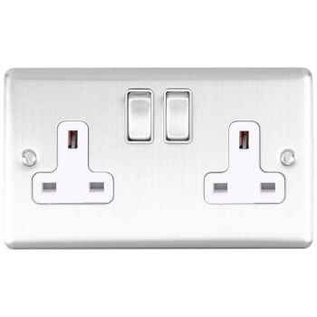 Picture of 2 Gang 13Amp Dp Switched Socket In Satin Stainless Steel - EN2SOSSB