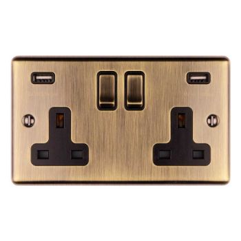 2 Gang 13Amp Switched Double Socket With 2 x 3.1 Amp USB Outlets In Antique Brass - EN2USBABB Picture of 2 Gang 13Amp Switched Double Socket With 2 x 3.1 Amp USB Outlets In Antique Brass - EN2USBABB
