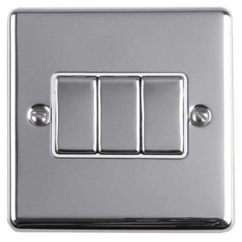 Picture of 3 Gang 10Amp 2Way Switch Polished Chrome Enhance Range Black Trim - EN3SWPCB