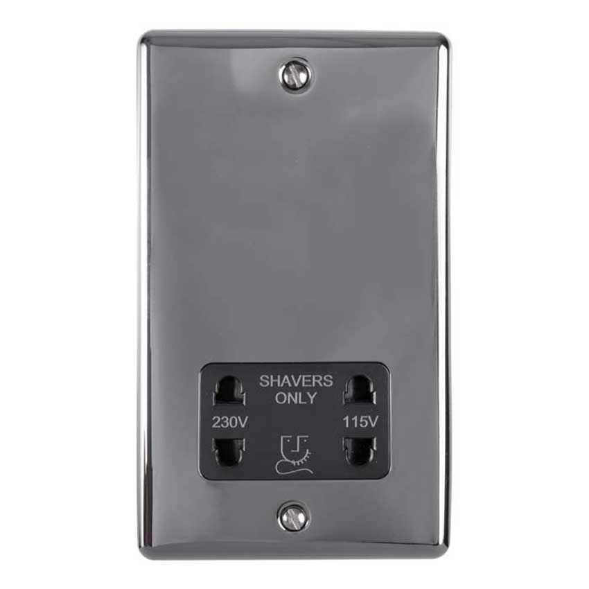 Picture of 2 Gang Shaver Socket 230/115V In Black Nickel - ENSHSBNB