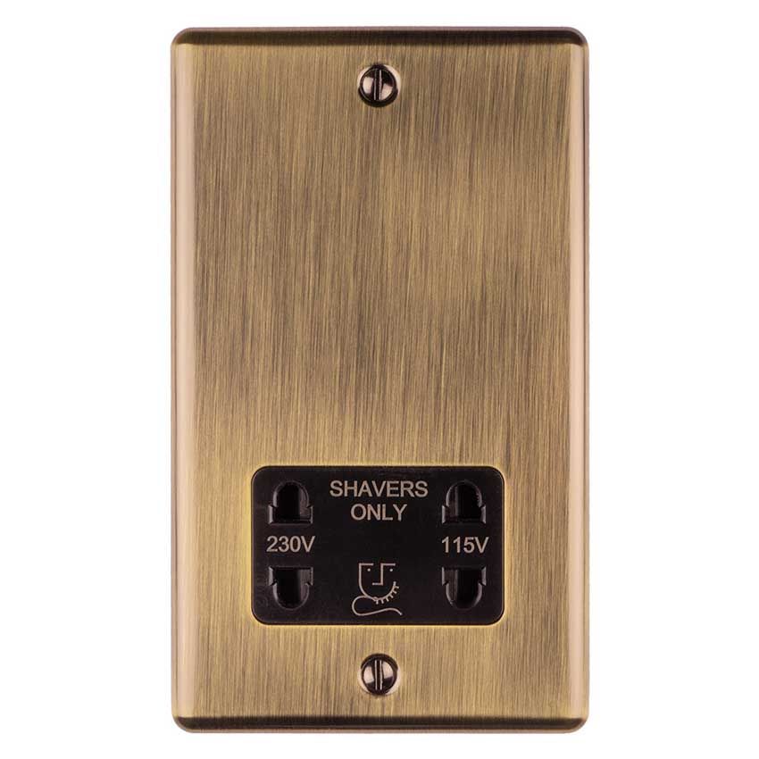 Picture of 2 Gang Shaver Socket 230/115V In Antique Brass - ENSHSABB