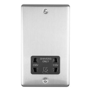 Picture of 2 Gang Shaver Socket 230/115V In Satin Stainless Steel - ENSHSSSB