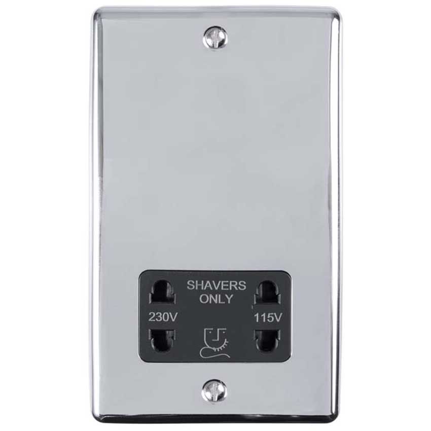 Picture of 2 Gang Shaver Socket 230/115V In Polished Chrome - ENSHSPCB