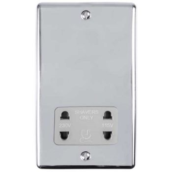 Picture of 2 Gang Shaver Socket 230/115V In Polished Chrome - ENSHSPCB