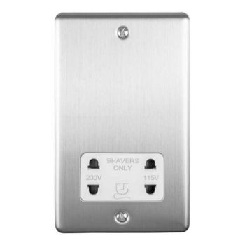 Picture of 2 Gang Shaver Socket 230/115V In Satin Stainless Steel - ENSHSSSB