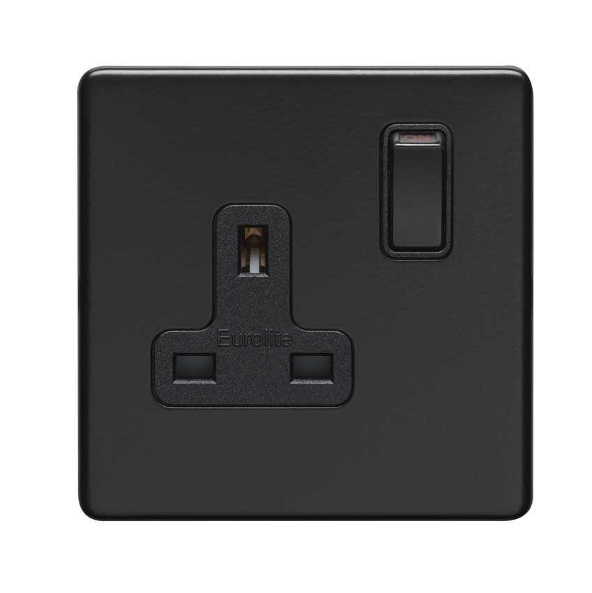 Picture of 1 Gang 13Amp Dp Switched Socket Flat Concealed Fixing In Matt Black - ECMB1SOB