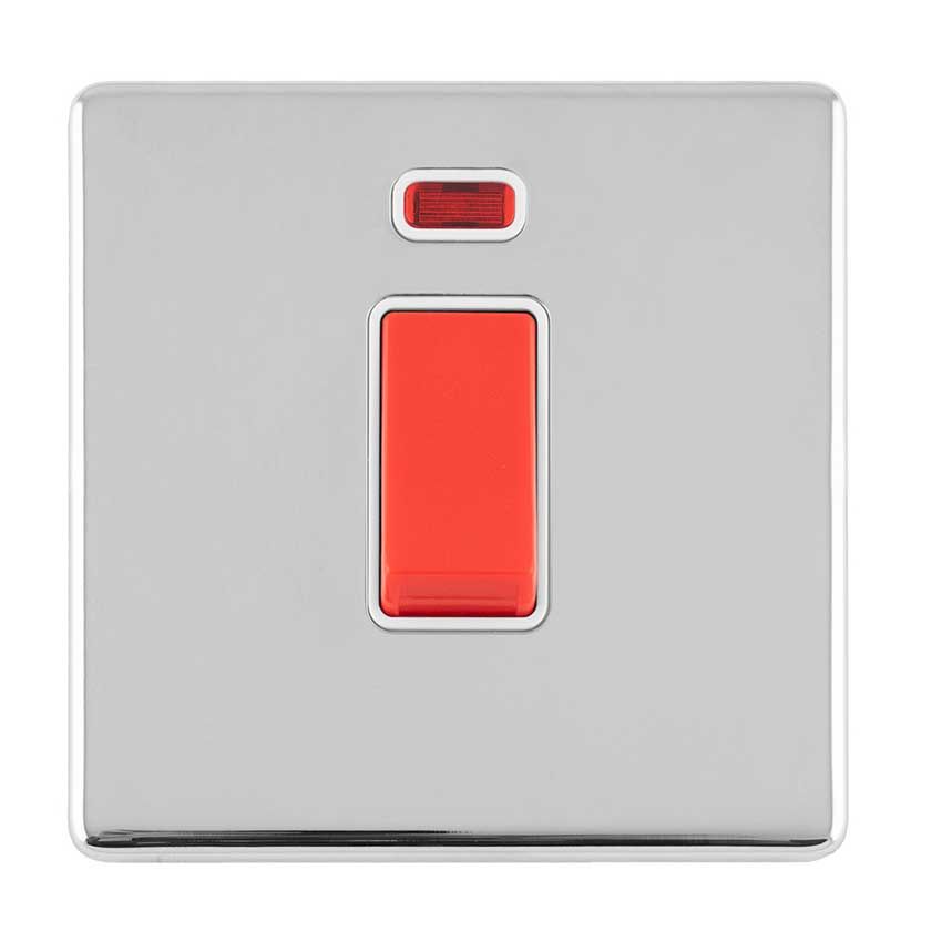 Picture of 1 Gang 45Amp Dp Switch With Neon 3mm Flat Plate Concealed Fixing In Polished Chrome - ECPC45ASWNSW