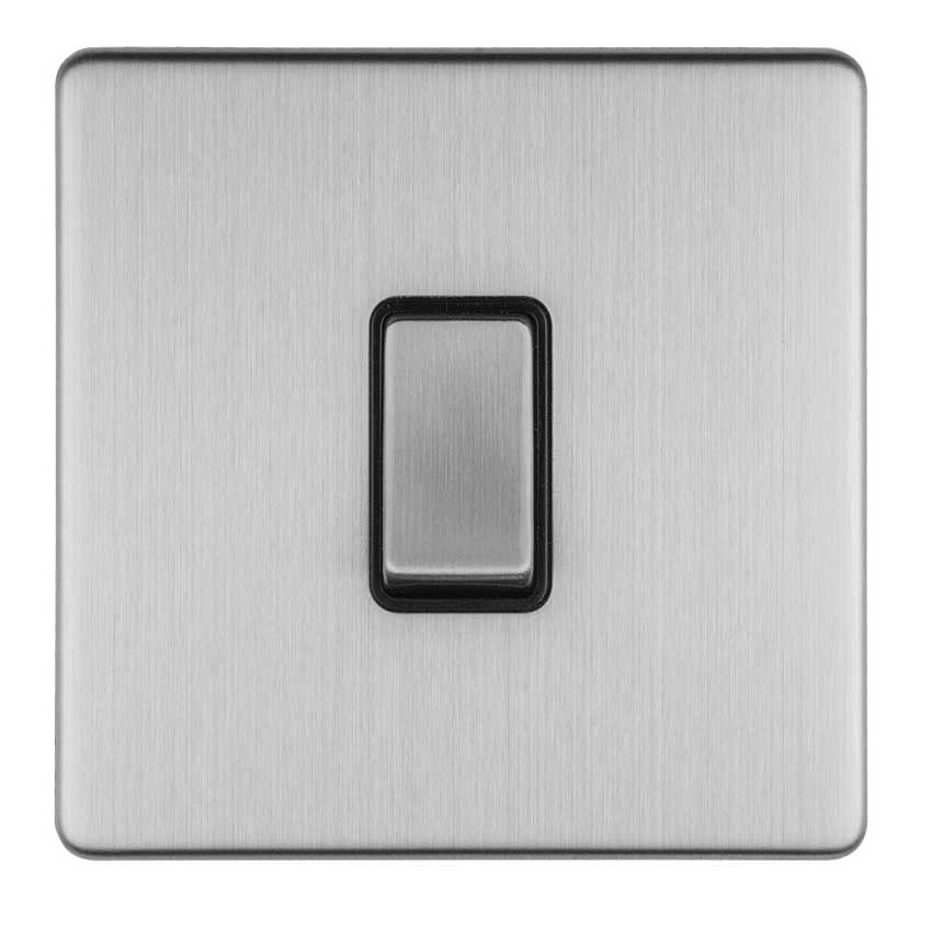 Picture of 1 Gang 20Amp Dp Switch With Flat Concealed Fixing In Satin Stainless Steel With Black Trim - ECSS20ADPSWB