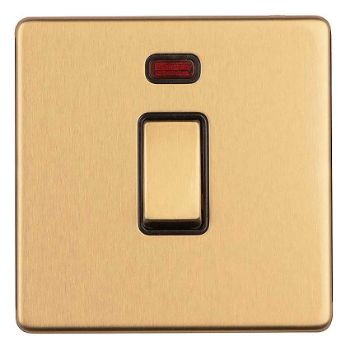 1 Gang 20Amp Dp Switch & Neon Indicator, Flat Concealed Satin Brass Plate Matching Rocker  - ECSB20ADPSWNB Picture of 1 Gang 20Amp Dp Switch & Neon Indicator, Flat Concealed Satin Brass Plate Matching Rocker  - ECSB20ADPSWNB