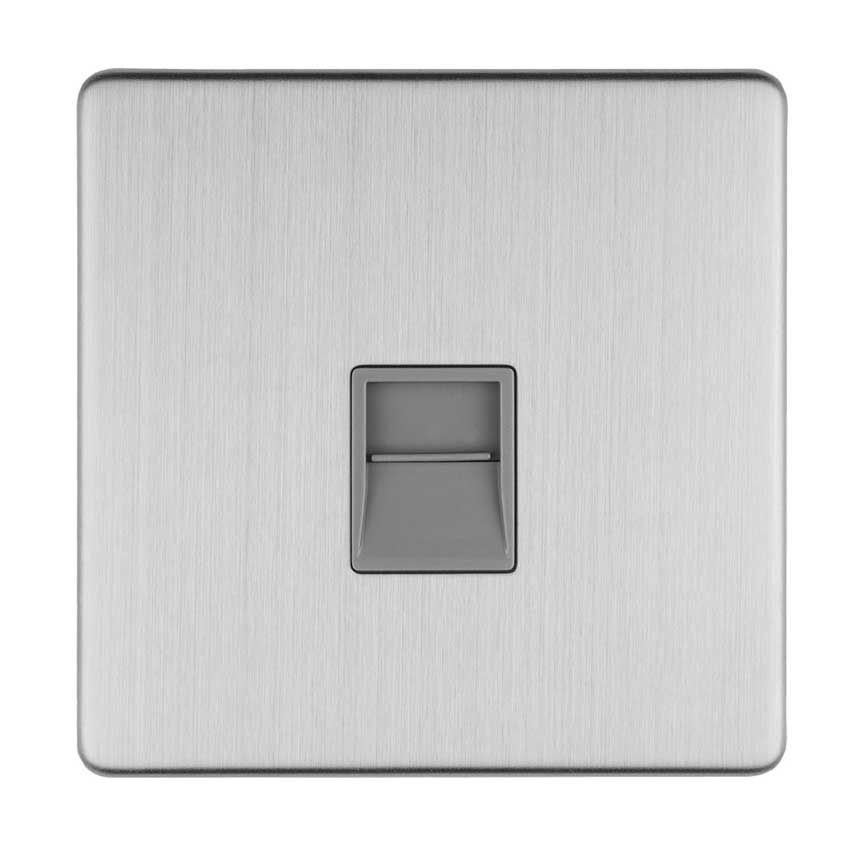 Picture of 1 Gang Slave Telephone Socket In Satin Stainless Plate With Grey Trim - ECSS1SLG