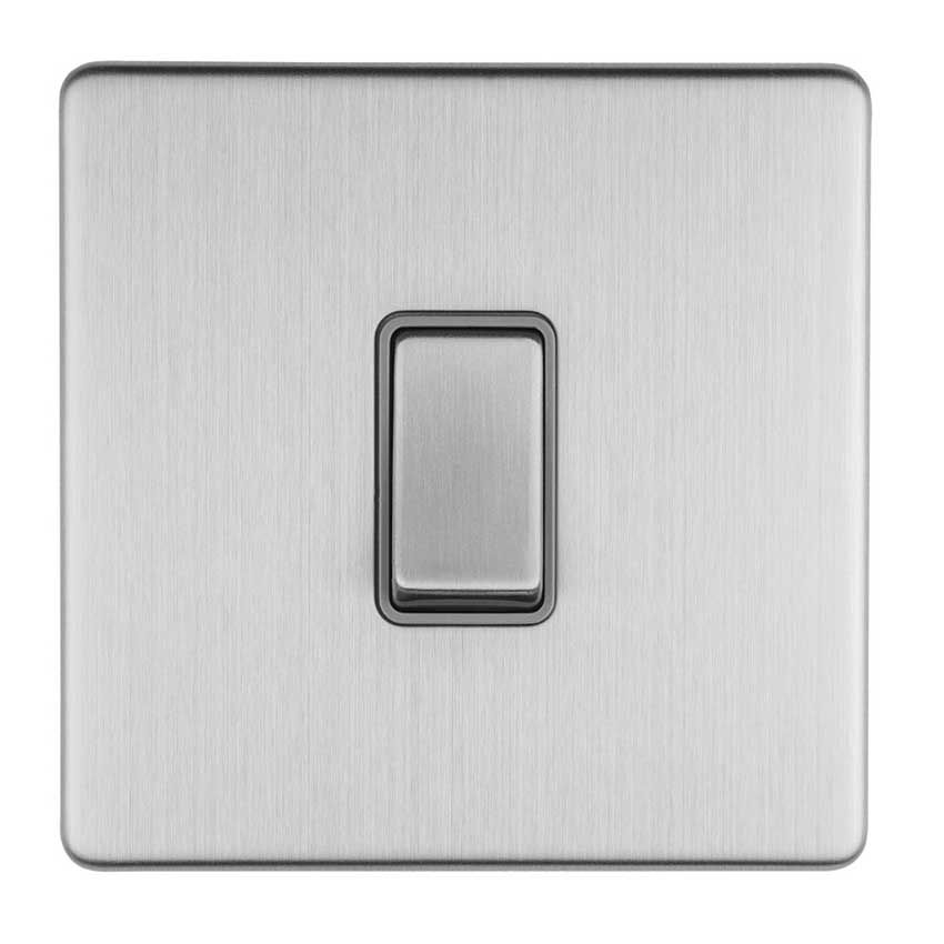 Picture of 1 Gang Intermediate Switch Flat Plate With Concealed Fixing In Satin Stainless Steel With Grey Trim - ECSSINTG