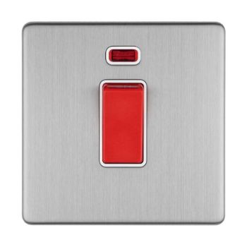 1 1 Gang 45Amp Dp Switch With Neon 3mm Flat Plate Concealed Fixing In Satin Stainless Steel, White Trim - ECSS45ASWNSW Picture of 1 1 Gang 45Amp Dp Switch With Neon 3mm Flat Plate Concealed Fixing In Satin Stainless Steel, White Trim - ECSS45ASWNSW