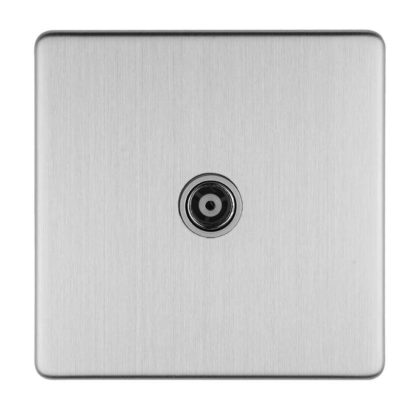 Picture of 1 Gang Isolated Tv Socket In Satin Stainless Plate With Grey Trim - ECSS1TVG