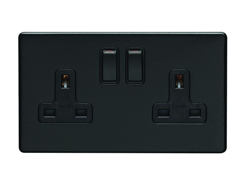 Picture of 2 Gang 13Amp Dp Switched Socket In Matt Black - ECMB2SOB