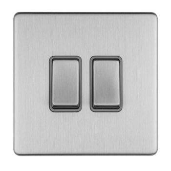 2 Gang Switch In Satin Stainless Steel With Grey Trim - ECSS2SWG Picture of 2 Gang Switch In Satin Stainless Steel With Grey Trim - ECSS2SWG