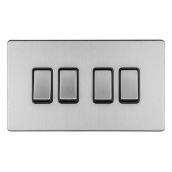 4 Gang Switch In Satin Stainless Steel With Black Trim - ECSS4SWB Picture of 4 Gang Switch In Satin Stainless Steel With Black Trim - ECSS4SWB