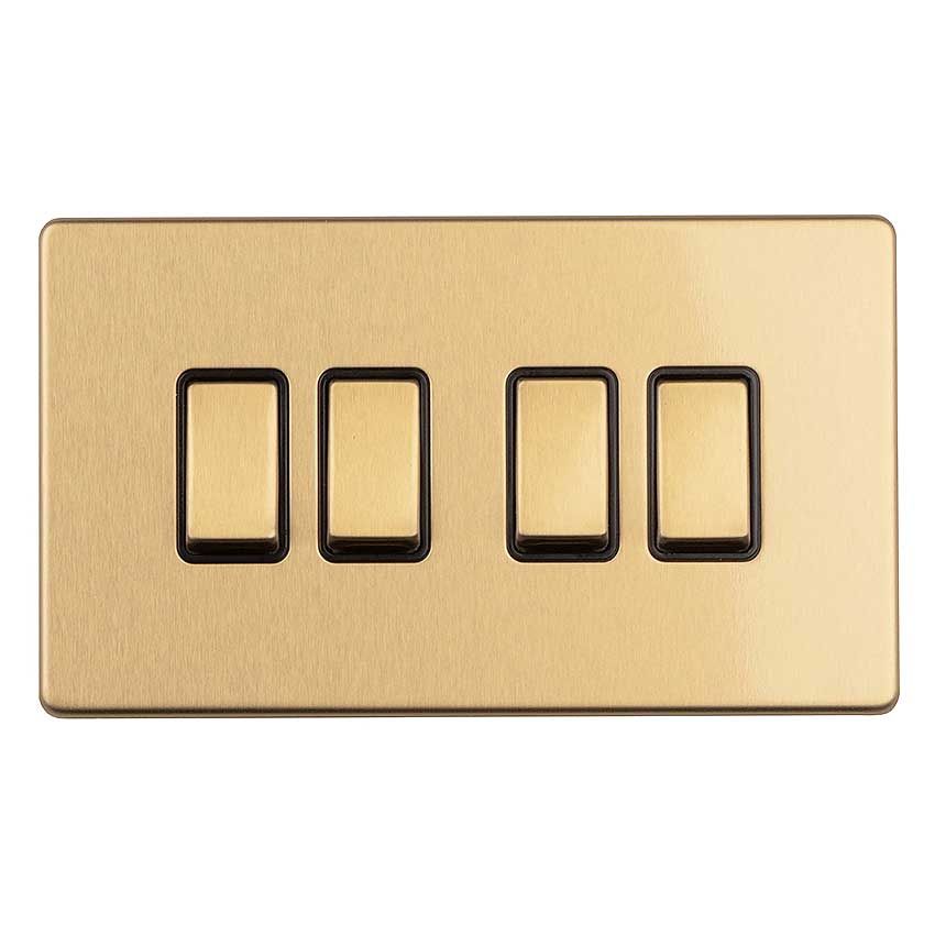 Picture of 4 Gang 10Amp 2Way Switch In Satin Brass - ECSB4SWB