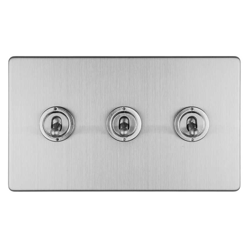 Picture of 3 Gang 10Amp 2Way Toggle Switch In Satin Stainless Steel - ECSST3SW