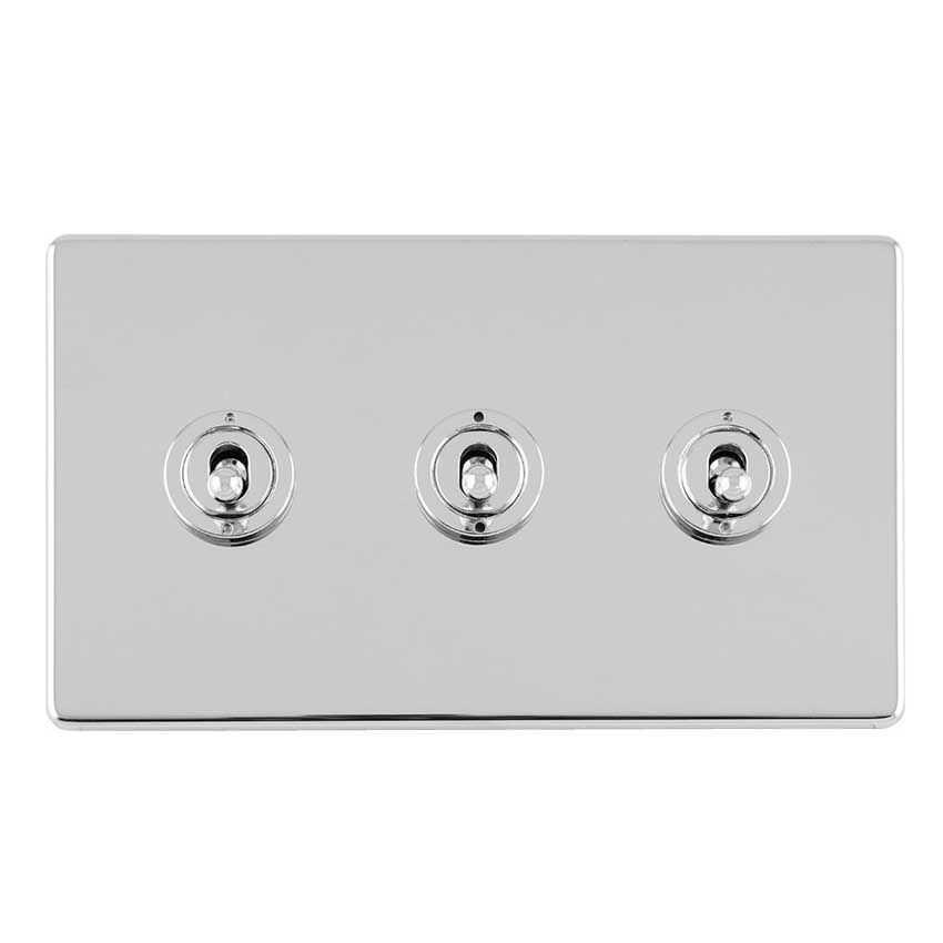 Picture of 3 Gang 10Amp 2Way Toggle Switch In Polished Chrome - ECPCT3SW