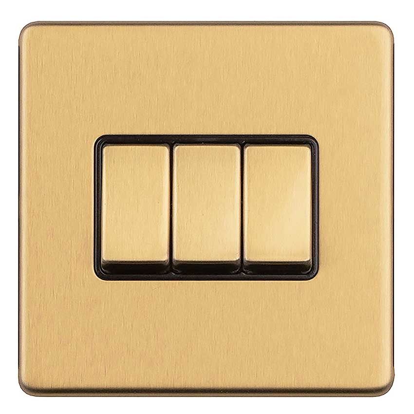 Picture of 3 Gang 10Amp 2 Way Switch In Satin Brass - ECSB3SWB