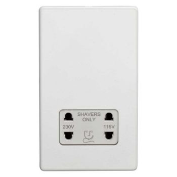 2 Gang Shaver Socket 230/115V Flat Concealed White Plate White Interior - ECWSHSW Picture of 2 Gang Shaver Socket 230/115V Flat Concealed White Plate White Interior - ECWSHSW