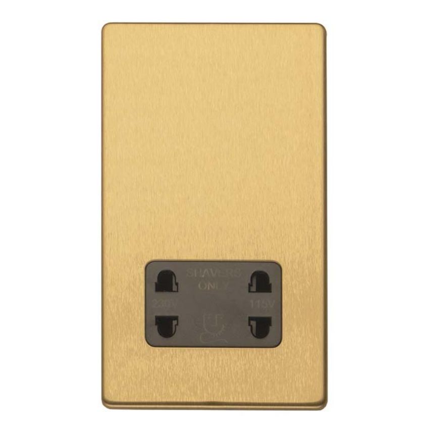 Picture of 2 Gang Shaver Socket 230/115V In Satin Brass - ECSBSHSB