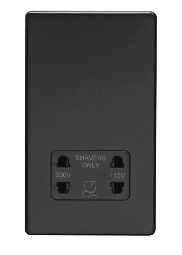 Picture of 2 Gang Shaver Socket 230/115V In Matt Black - ECMBSHSB