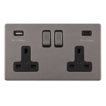 2 Gang 13Amp Switched Socket With 2.1Amp Usb Outlet in Black Nickel - ECBN2USBCB Picture of 2 Gang 13Amp Switched Socket With 2.1Amp Usb Outlet in Black Nickel - ECBN2USBCB