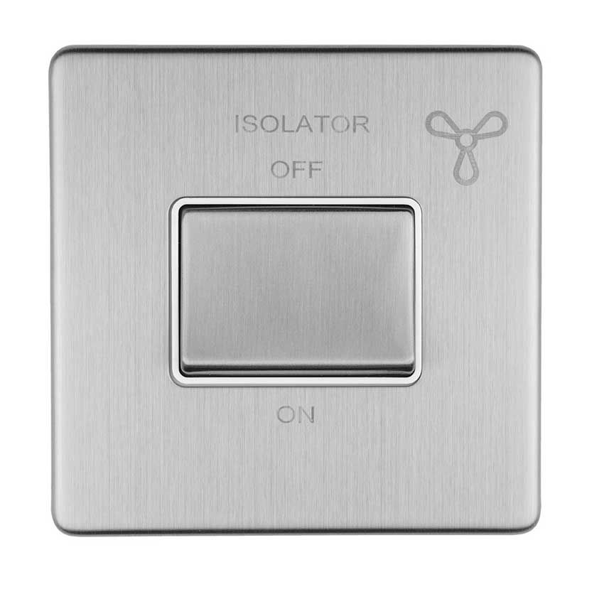 Picture of 6Amp Fan Isolator Switch In Satin Stainless Steel With White Trim - ECSSFSWW