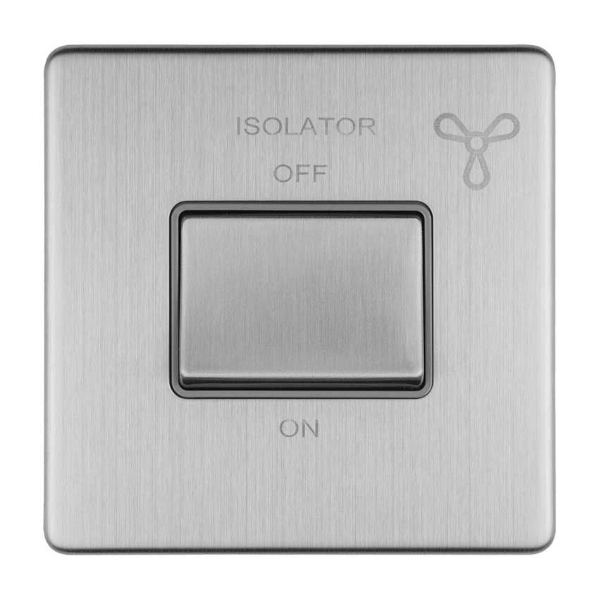 Picture of 6Amp Fan Isolator Switch In Satin Stainless Steel With Grey Trim  - ECSSFSWG