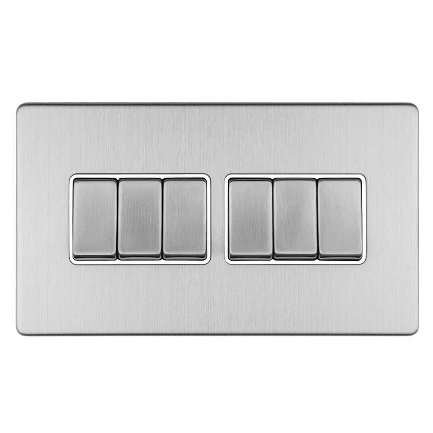 Picture of 6 Gang Switch In Satin Stainless Steel With White Trim - ECSS6SWW