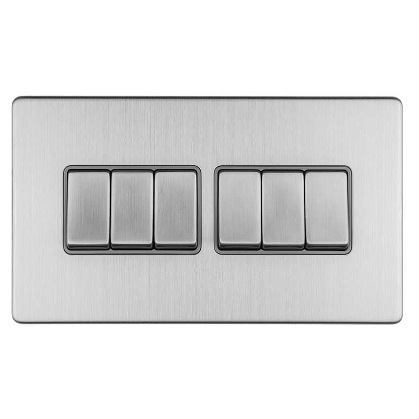 Picture of 6 Gang Switch In Satin Stainless Steel With Grey Trim - ECSS6SWG