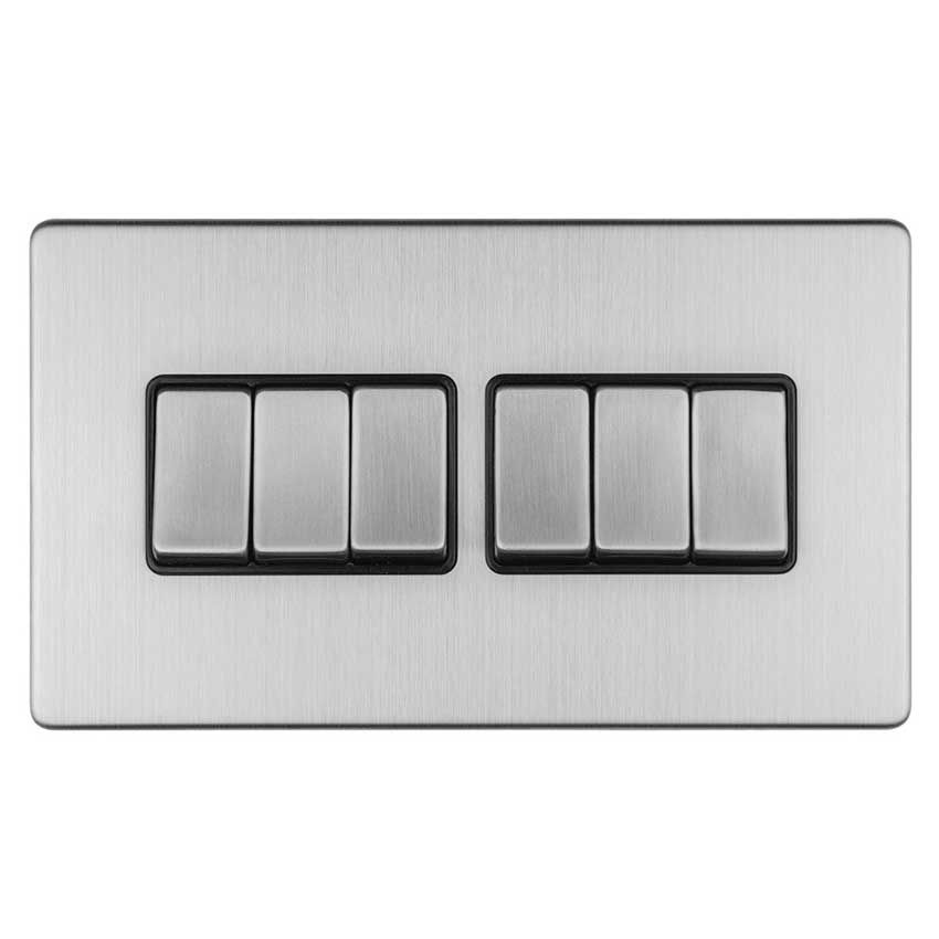 Picture of 6 Gang Switch In Satin Stainless Steel With Black Trim  - ECSS6SWB