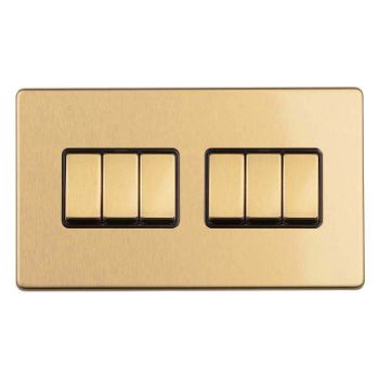 6 Gang 2Way Switch In Satin Brass - ECSB6SWB Picture of 6 Gang 2Way Switch In Satin Brass - ECSB6SWB
