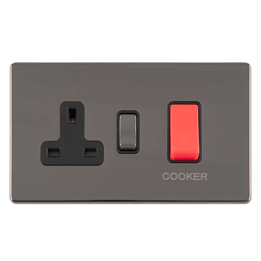 Picture of 45Amp Dp Cooker Switch With 13Amp Socket In Black Nickel - ECBN45ASWASB