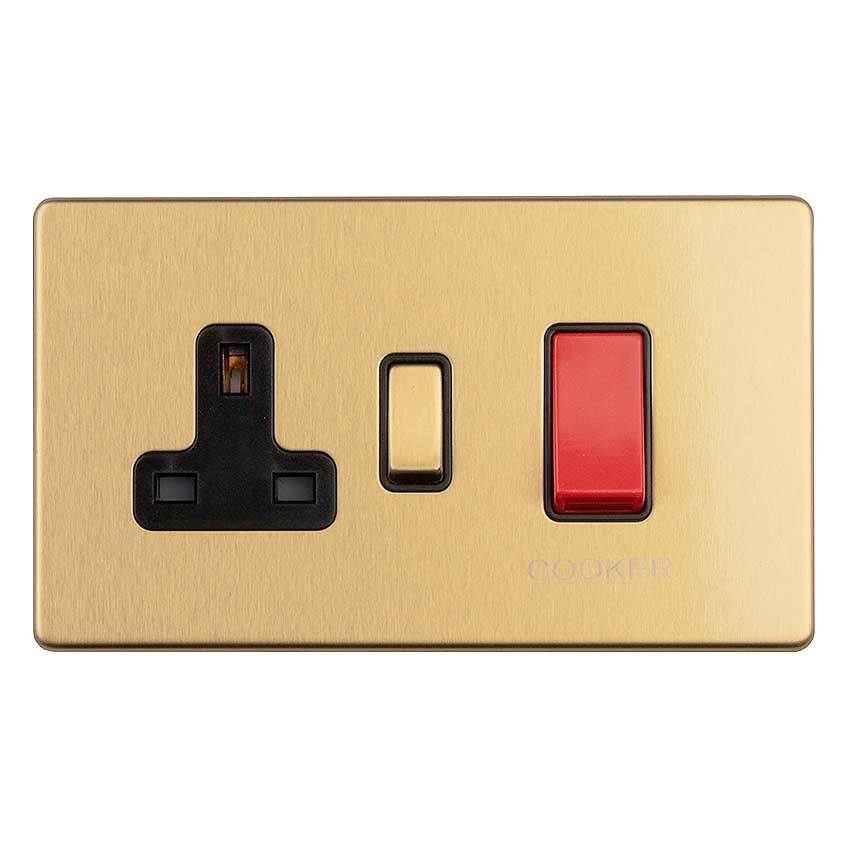 Picture of 45Amp Dp Cooker Switch With 13Amp Socket In Satin Brass - ECSB45ASWASB