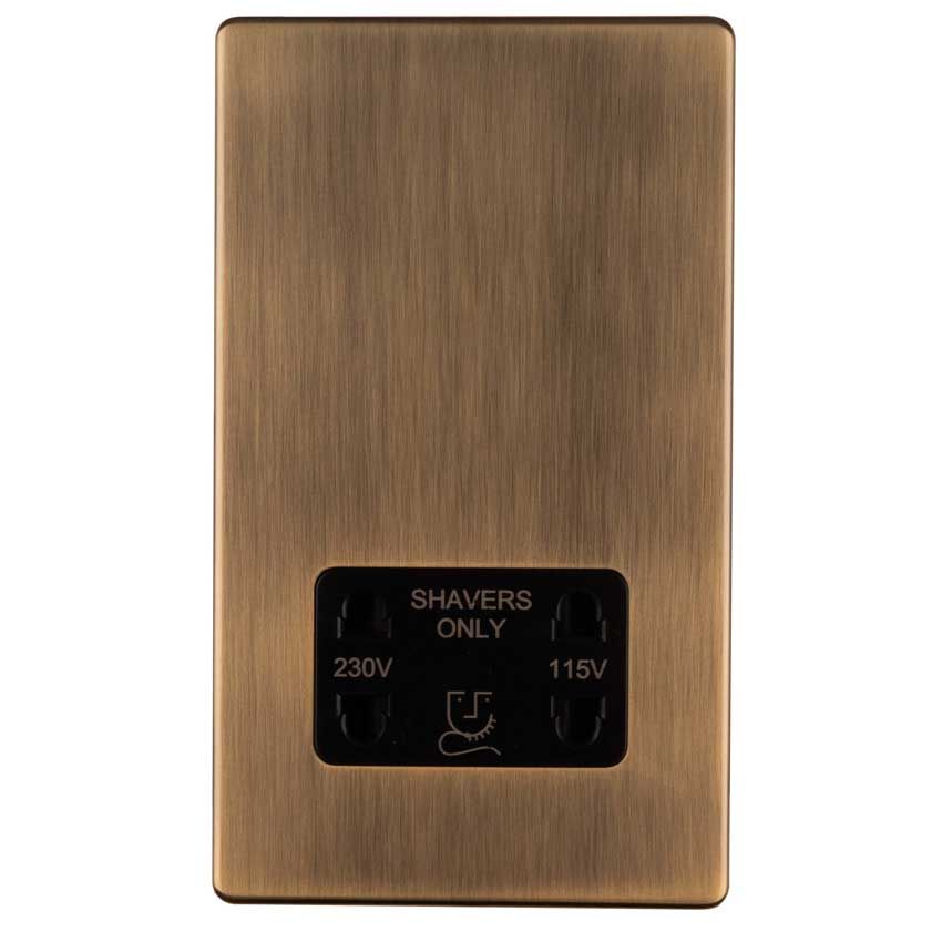 Picture of 2 Gang Shaver Socket 230/115V In Antique Brass - ABSHSB